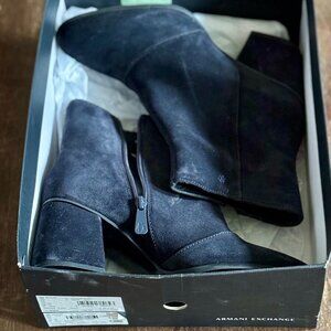 A|X Women's Suede Navy Boots with Block Heels NWT